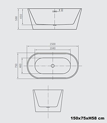 Bagno Italia vasca da bagno 170x80x58h o160x80x58h cm freestanding bianca design moderno centro stanza I