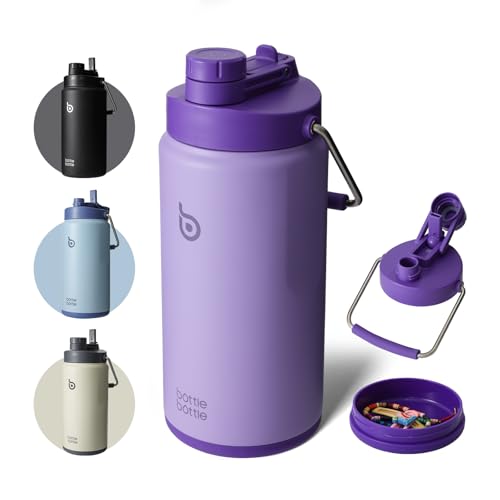Bottle Bottle Insulated Water Bottle 2L with Straw and Dual-use Lid Half Gallon Water Jug Vacuum Stainless Steel for Workout and Sports Insulated Beer Growler with Handle(Purple)