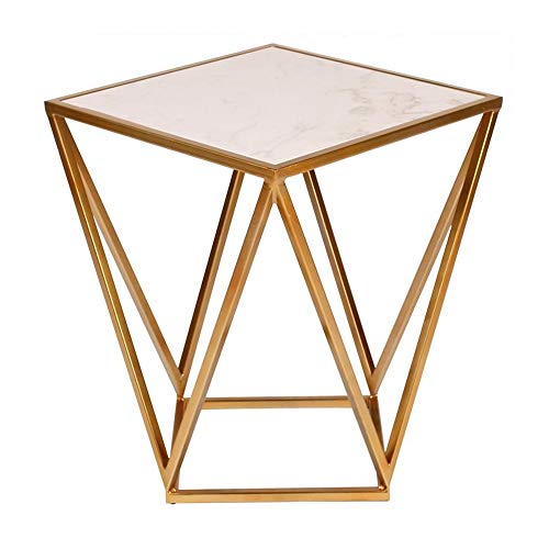 Telephone Table, Modern Living Room Marble Square Coffee Table,Metal Industry Side Table,Telephone Table,21.65 Inch Tall,Gold,Black (Color:Gold,Size:17.7117.7121.65in)