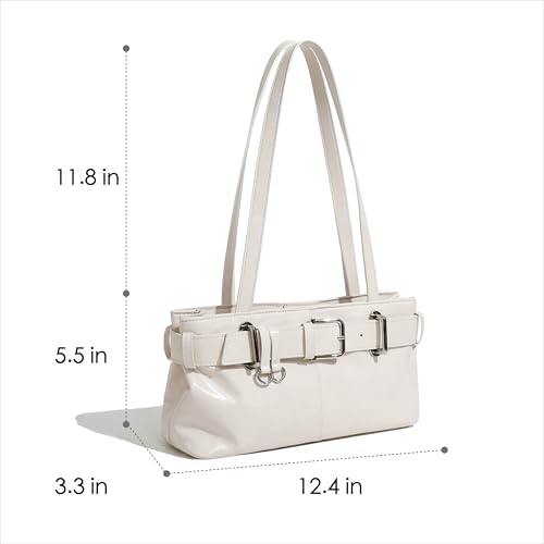 Women's Vegan Leather East West Y2K Buckle Belt Satchel Tote Shoulder Bag4