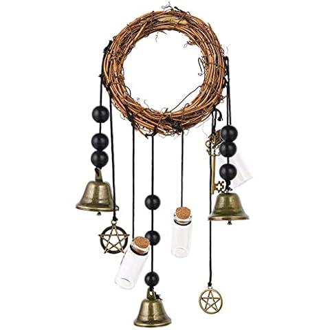 Witch Bells Protection Handmade Witch Bells Wreath Witchcraft Supplies Pentagram Witch Rattan Bells Home Protection Door Hanger Hanging for House Warming (#7) Cover