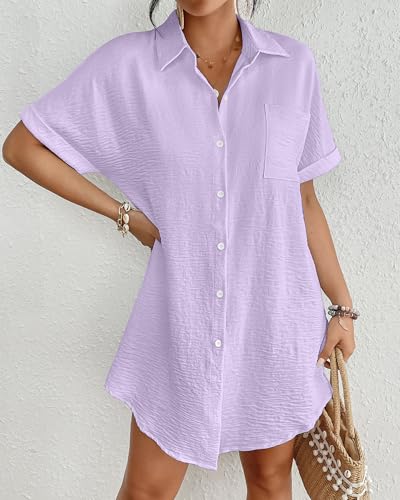 Image of Bsubseach Women Swimsuit Coverup Shirt Dress Button Down Bathing Suit Cover Up Beach Vacation Outfits