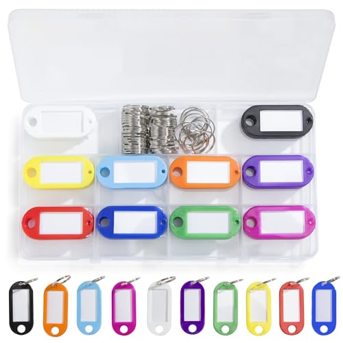 KOPOX 50pcs Key Ring Tags - 10 Colors with Opening Ring and Labels for Marking Keys, USB Drive, Bags, Pets