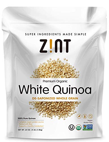 Zint Organic Quinoa: Complete Vegan Protein Source - Non GMO, Gluten Free White Quinoa - Soft, Fluffy, Whole Grain Superfood (64 oz)