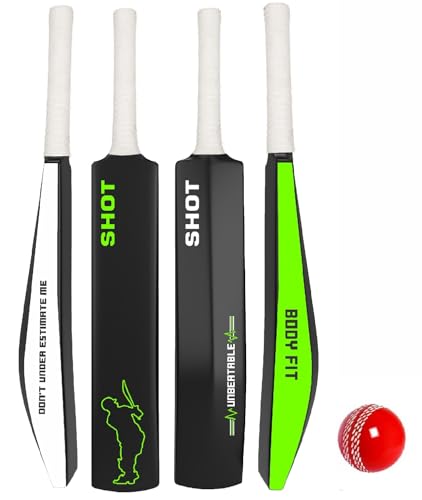 Image of Bodyfit Heavy T20 Plastic Premium Cricket Bat for Men, Women & Children | Lightweight| Full Size| | Hard Plastic Bat| 1 Piece, 1 Rubber Soft /Wind Ball, Shot-Green WG.