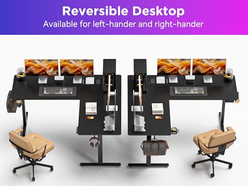 Image of WALKINGDESK 63x55 Inches Reversible L Shaped Standing Desk, Height Adjustable With Cup Holder, Electric Corner Computer Workstation, Sit Stand up Home Office, Standing Desk with Cable Management Black