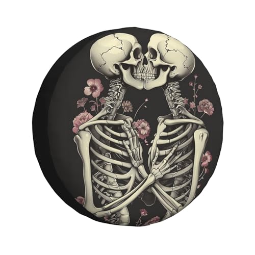 Image of Couple Skeleton Spare Tire Cover, Universal Wheel Tire Cover Funny Skull Skeleton Tire Protectors for Trailer RV SUV Truck Camper 15 Inch