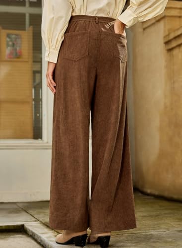 Sidefeel Women's Corduroy Pants Casual High Waisted Baggy Wide Leg Elastic Waist Loose Trousers with Pockets2