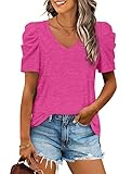 Ladies Summer Tops Cute Shirts for Women V Neck Short Sleeve Polyester Tshirts XXL