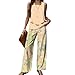 Summer Two Piece Sets Women, Women's 2 Piece Sets 2025 Summer Groovy, Floral Plain Layered Top Printed Wide Leg Pants Sets (Color / 14,XL)