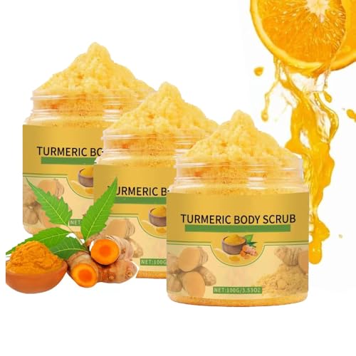 Exfoliante corporal de cúrcuma, exfoliante corporal exfoliante natural, manteca de karité y sal del Mar Muerto exfoliante hidratante natural, limpieza profunda, para todo tipo de piel (3 pcs)