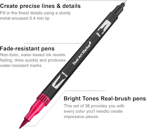 Image of Corslet 12 Pcs Dual Tip Brush Pens Tip Set 12 Colors, Colouring Pens Art Markers for Kids and Adults, Colouring Book, Art Supplies Fineliner Tip Brush Marker for Drawing Sketching