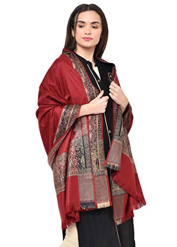Women's Kashmiri Acro Wool Self Design Border Shawl [SIZE:40X80 Inches]