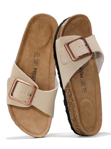 Project Cloud 100% Genuine Leather Sandals Women Dressy Beach Essentials Slides for Women Footwear-Lightweight with Memory Foam Insole Sandals for Women 2026-Womens Slides (Ibiza, Nude, 7)