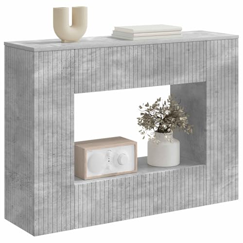 vidaXL Mesa de pared gris cemento 101 x 29 x 74 cm Madera construida, Consola rectangular moderna, duradera y resistente a la humedad, muebles de entrada versátiles con acento para el salón