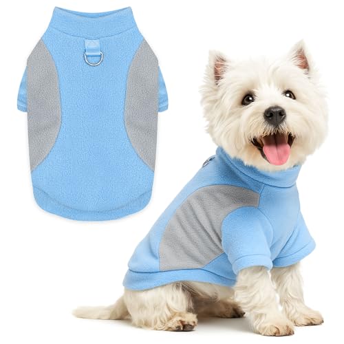 Image of Small Fleece Dog Sweater with Leash Ring Soft Warm Fall Winter Dog Clothes Cute Cat Apparel Puppy Sweaters Classic Pullover Doggy Sweatshirts Chihuahua Costumes Cat Outfits(Blue,M)