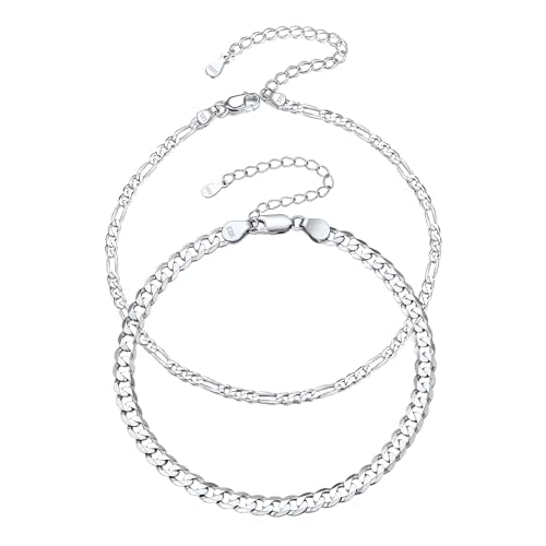 ChicSilver 925 Sterling Silver Anklet Jewelry Set for Women, Simple Dainty Ankle Bracelet for Beach Party(with Gift Box)