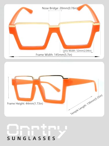 Image of Onrtry Oversized Square Blue Light Glasses for Women Men Fashion Semi Rimless Glasses Non Prescription Eyeglasses