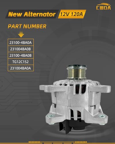 Image of 11648 Alternator 12V 120A Compatible with 2014-2020 Xtrail Nissan | Rogue L4 2.5L Replace 23100-4BA0A 23100-4BA0B TG12C152 PP11648N