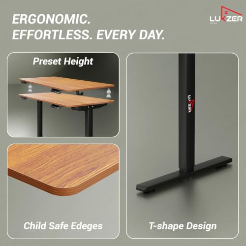 Image of Lukzer Electric Height Adjustable Desk with USB & Type-C Port 3 Memory Preset Advance Controller Ergonomic Work from Home Study Table(EST-003 /UC-Black & Oak Brown /120 x 60 cm) DIY with 3-Year Warranty