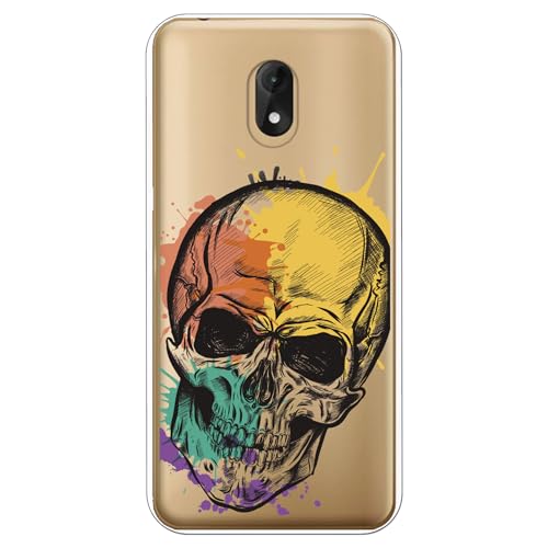 Personalaizer Coque compatible Wiko Lenny 5 - Motif tête de mort multicolore rétro - Coque silicone TPU souple transparente
