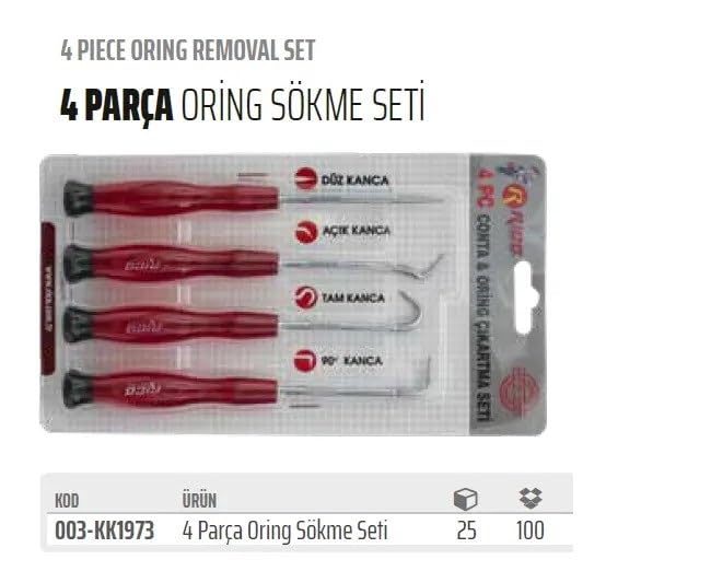 Rico 003-KK1973 Conta ve O-Ring Sökme Seti 4 Parça
