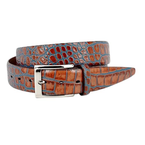 Torino Leather Torino Leather Bi-Color Crocodile Embossed Calfskin Belt - Tan/Blue