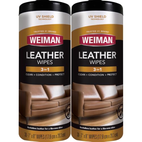 Weiman Leather Wipes - 2 Pack - Clean Condition UV Protection Help Prevent Cracking or Fading of Leather Furniture Car Seats & Interior Shoes and More