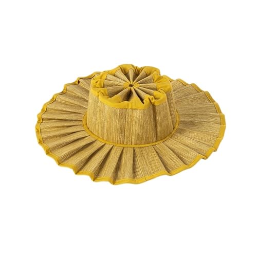 Women's Pleated Sun Hat - Foldable Wide Brim Straw Beach Hat, Summer Hat, Lightweight Travel Hat for Women