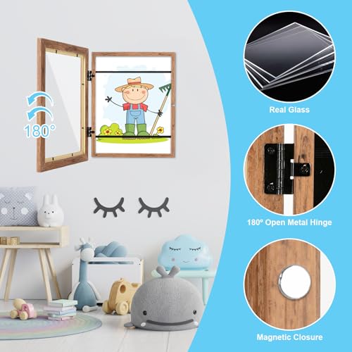 Image of [2-Pack] Kids Art Frames, 8.5x11 Front Opening Kids Artwork Frames Changeable, Dark Woodgrain Artwork Display Storage Frame for Wall, Holds 50 Pcs, for 3D Picture, Crafts, Children Drawing, Hanging