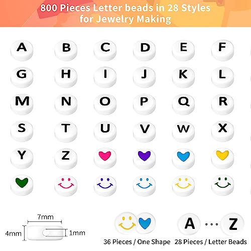 image for ARTDOT 800 Pieces Letter Beads Kit, 28 Styles Alphabet Beads Colorful 