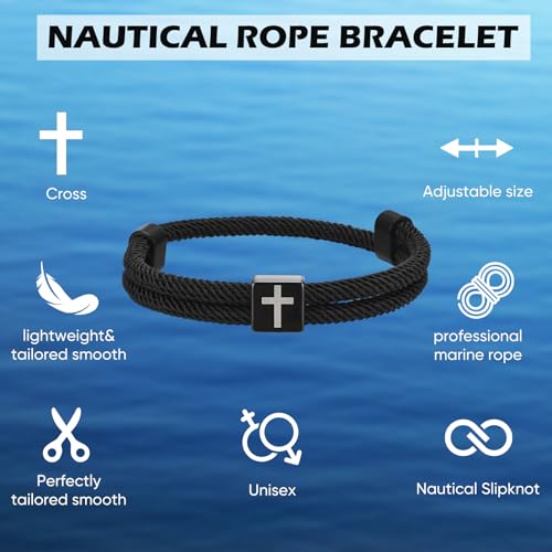 TempBeau WWJD Cross Bracelet for Men - Braided Rope Strand Bracelet Birthday Gift Ideas First Communion Confirmation Christian Baptism Gift for Men with Adjustable Metal,Easter Basket Stuffers for Men - image 4