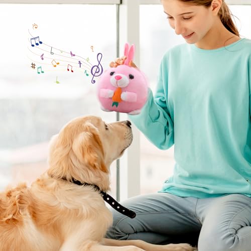 Interaktives Hundespielzeug Ball, Plüschtier Hundeball Elektrisch, mit Musik, Kann Sprechen Lernen, 360° Bewegliches, USB Wiederaufladbar, Magic Ball für Hunde Katzen zum Spielen Drinnen (Kaninchen)