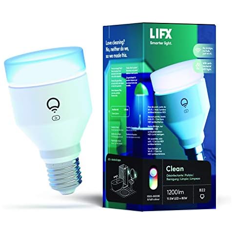 LIFX Clean A60 1200 Lumens [E27 Edison Screw], Full Colour with Antibacterial HEV, Wi-Fi Smart LED Light Bulb, No bridge required, Compatible with Alexa, Hey Google, HomeKit and Siri Cover