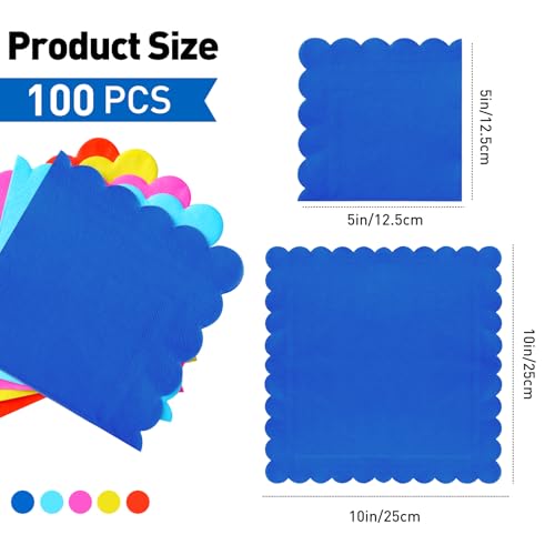 Hunanyume RBSCN 100 Rainbow Scalloped Cocktail Napkins, 3 Ply 5 X 5 Inch Beverage Napkins Bright Paper Napkins Disposable Luncheon Napkins thumb #1