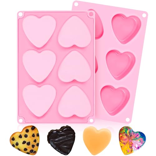 Heart Shaped Silicone Mold KKDINDAN Set of 2 Nonstick Soap Mold For Baking Chocolate Cake Cupcake Brownies Jelly Soap Candy