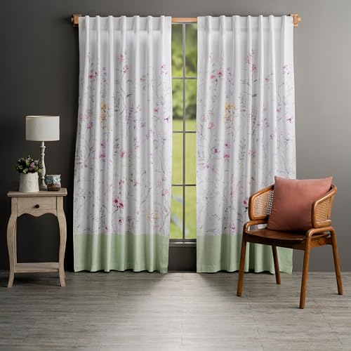 Image of Maison d' Hermine Curtains for Living Room 100% Cotton 84 inch Length One Panel Light Filtering Curtains for Window with Rod and Loop Pockets Gifts for Mothers Day (Summer Floral - Green, 50 inchW x 84 inchL)
