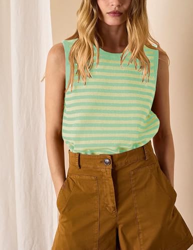 Image of Hongsui Women's Striped Color Block Sweater Vest Ribbed Knit Tank Tops Oversized Crewneck Pullover