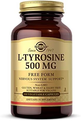 Solgar L-Tyrosine 500 mg, 100 Vegetable Capsules - Brain & Nervous System Support - Vegan, Gluten Free, Dairy Free, Kosher - 100 Servings