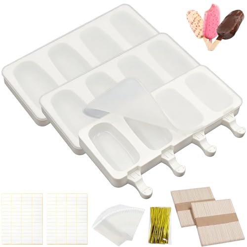 3 Piezas Moldes Helados Grandes con Tapas,Moldes Paletas Chocolate,Grandes Moldes Para Helado, Incluye 100 palo de madera,100bolsas para envolver,100cintas y 100pegatinas,para chocolate congelado DIY