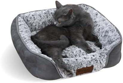 KINGROCK Square Washable Dog Bed for Medium Small Dogs, Rose Circle Plush Bolster Bed