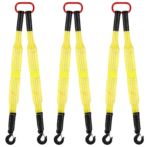 Maasechs 2 Pack Lifting Slings Straps with Hooks Web Slings Capacity Polyester Bridle Sling Heavy Duty Two Leg Lifting Straps for Engines Cranes Hoists Truck (3.3ft,Yellow)