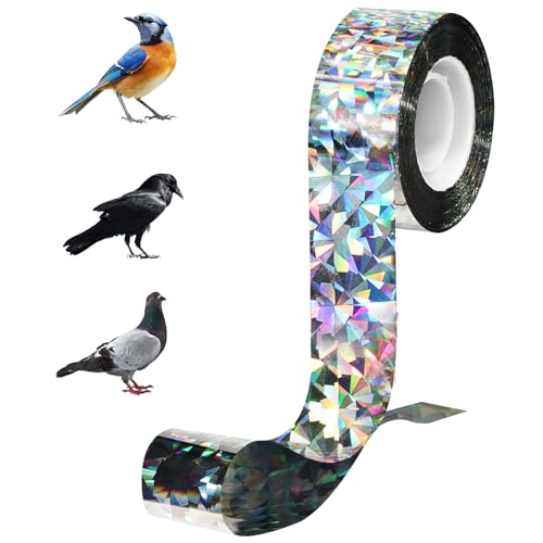 AOOWU 80m x 2,4cm Uccello Nastro Repellente, Nastro Repellente Antiuccelli Riflettente, Dissuasori per Piccioni e Uccelli, per Proteggere Balcone Orto Piante, Giardini, Frutteti