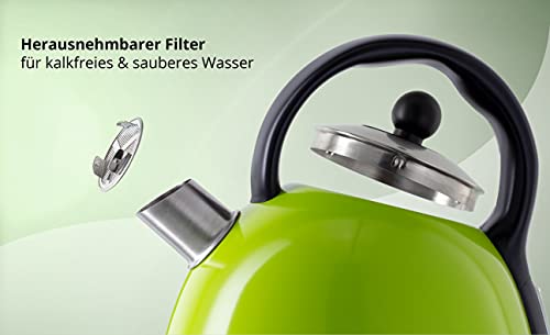 KHG WK-1711 (L) Wasserkocher Retro 1,7 Liter | Kessel-Wasserkocher in Grün | 360° Sockel | Kalkfilter… – Bild 3
