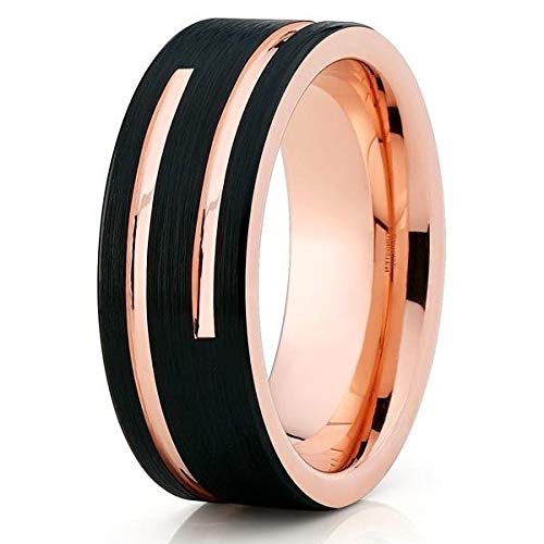 Rose Gold Tungsten Wedding Band,18k Rose Gold,Black Tungsten Wedding Ring,Anniversary Ring,Men & Women,Black Tungsten Ring,Unique Tungsten Ring,Tungsten Carbide Ring,Comfort Fit