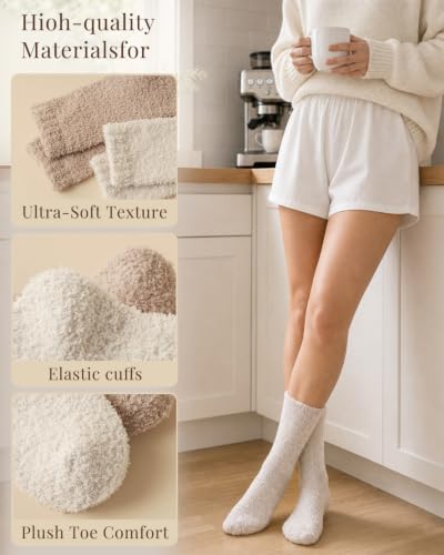 Image of Ginmewrae Fuzzy Socks for Women Warm Cozy Fall Fashion Fluffy Thick Plush Winter Slipper Socks Fall Gifts Stocking Stuffer
