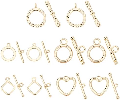 BENECREAT 20 Sets 5 Styles Metal Alloy Toggle Clasps, Golden IQ Toggle Clasps Toggle Jewelry Clasps for Necklace Chain Bracelets Jewelry Making