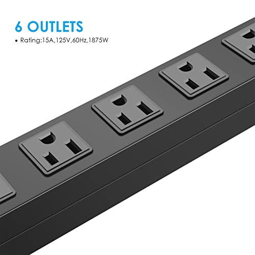 Image of 2Pack Metal Wall Mount Power Strip, Mountable Power Outlet with 6 AC Outlets, Aluminum Alloy Mount Power Socket with Switch, 10 FT SJT 3 /C 14AWG Power Cord, 15A 125V 1875W (6AC)