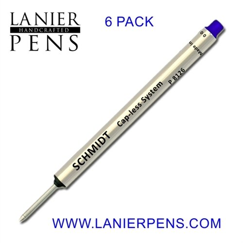 SCHMIDTP8126, P8126 Short Blue, 6-Pack Capless Roller Ball refills, fits Retro 51 Tornado Roller Ball Pens. Same as Retro 1951 Short Capless Rollerball Ink Refill Fine Tip