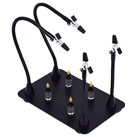 Magnetic Helping Hand, Soldering Helping Hands, 4 PCB Pillars Circuit Board Holder with Flexible Metal Arms Heavy Duty Base Electronic Repair Tool Cover
